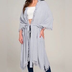 Light Gray Fringed Kimono Cardigan